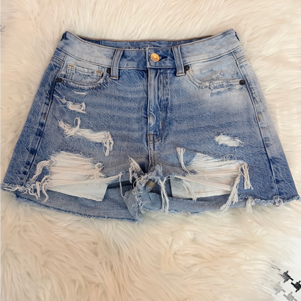 American Eagle Light Blue Distressed Mom Shorts